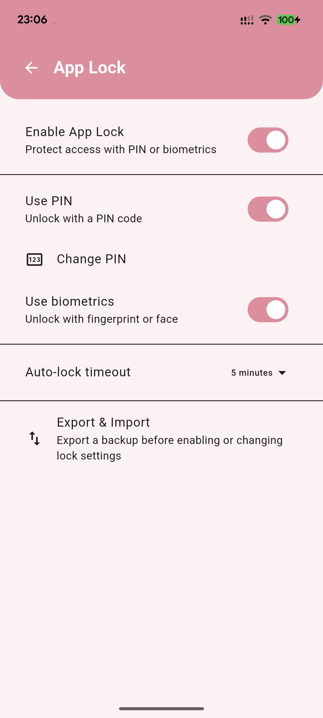 [SCREENSHOT: App lock]